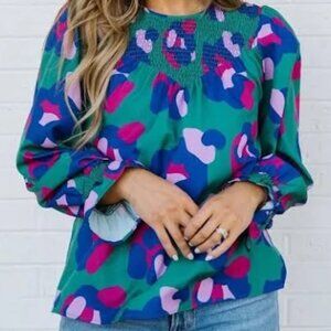 Michelle McDowell Green Long Sleeve Blouse Excellent Condition Size Medium